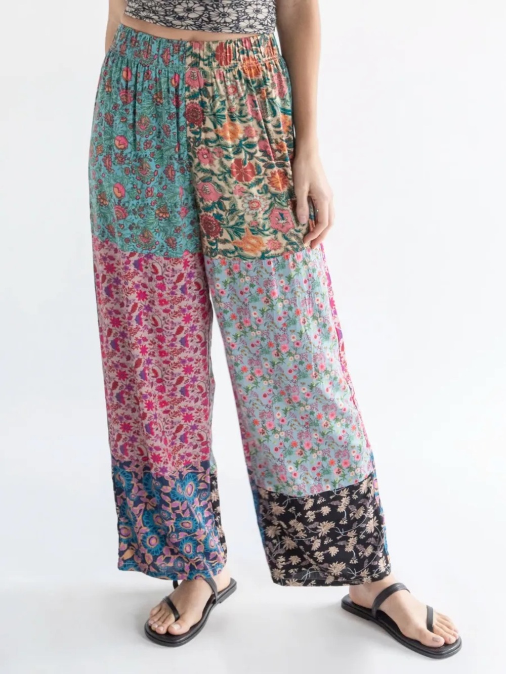 NWT Natural Life Floral Patchwork Wide Leg Boho Pants XL